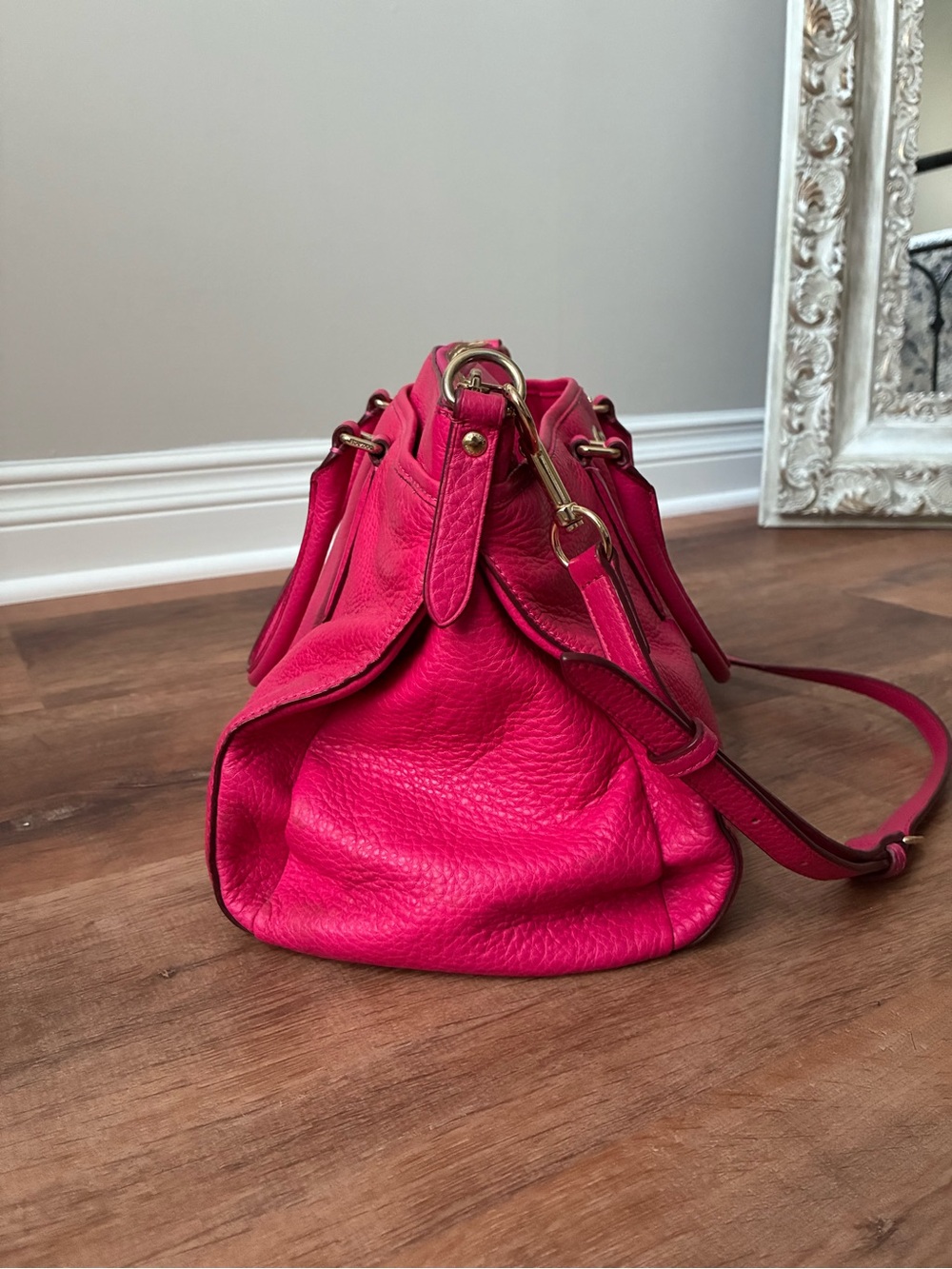Coach Pink Pebbled Leather Satchel with Rainbow Chain EUC - Picture 13 of 16